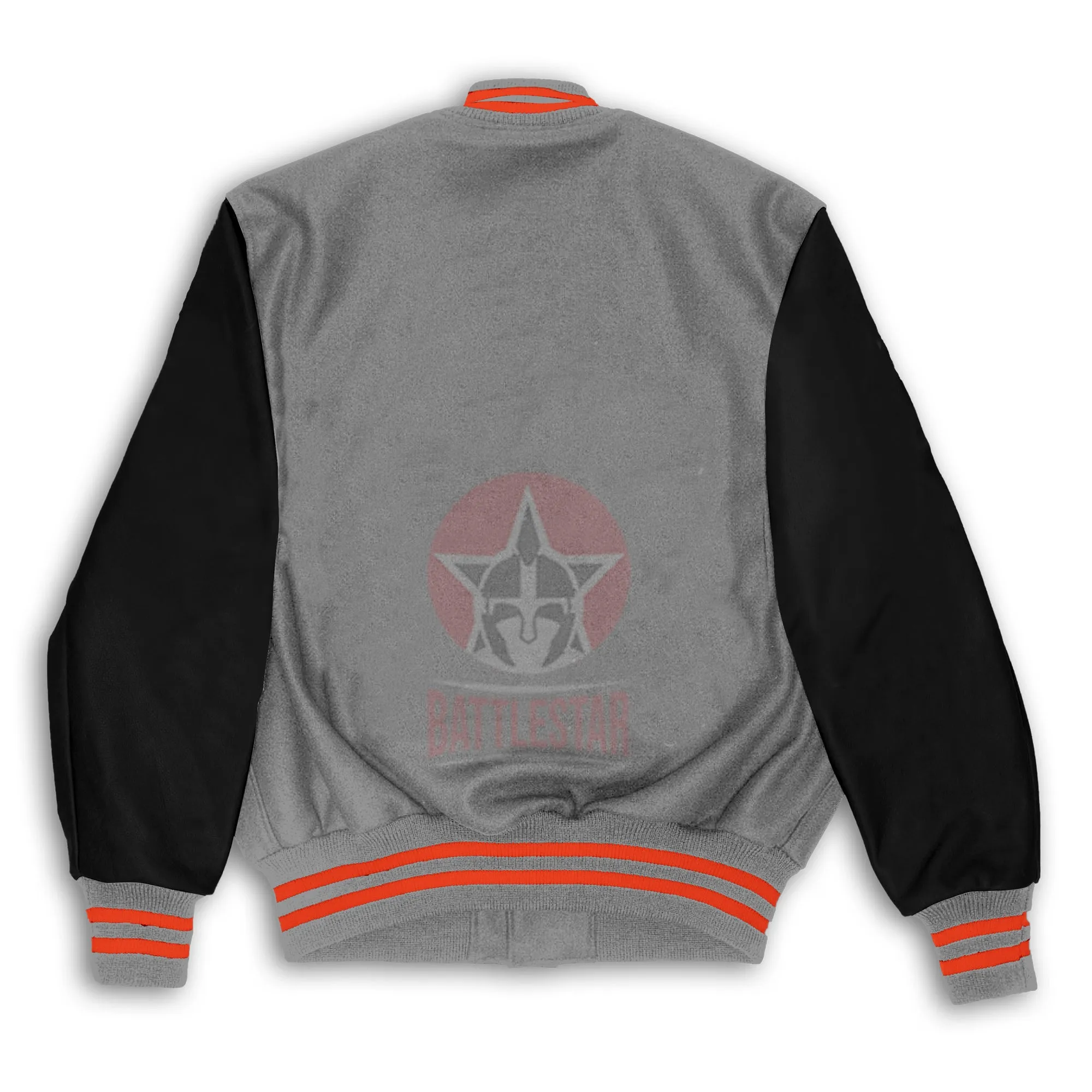 Gray Wool Black Leather Sleeves Varsity Baseball Jacket