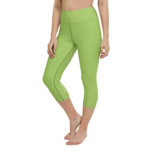 Green Solid Yoga Capri Leggings, Solid Color Pastel Green Women's Capris Tights-Made in USA/EU/MX