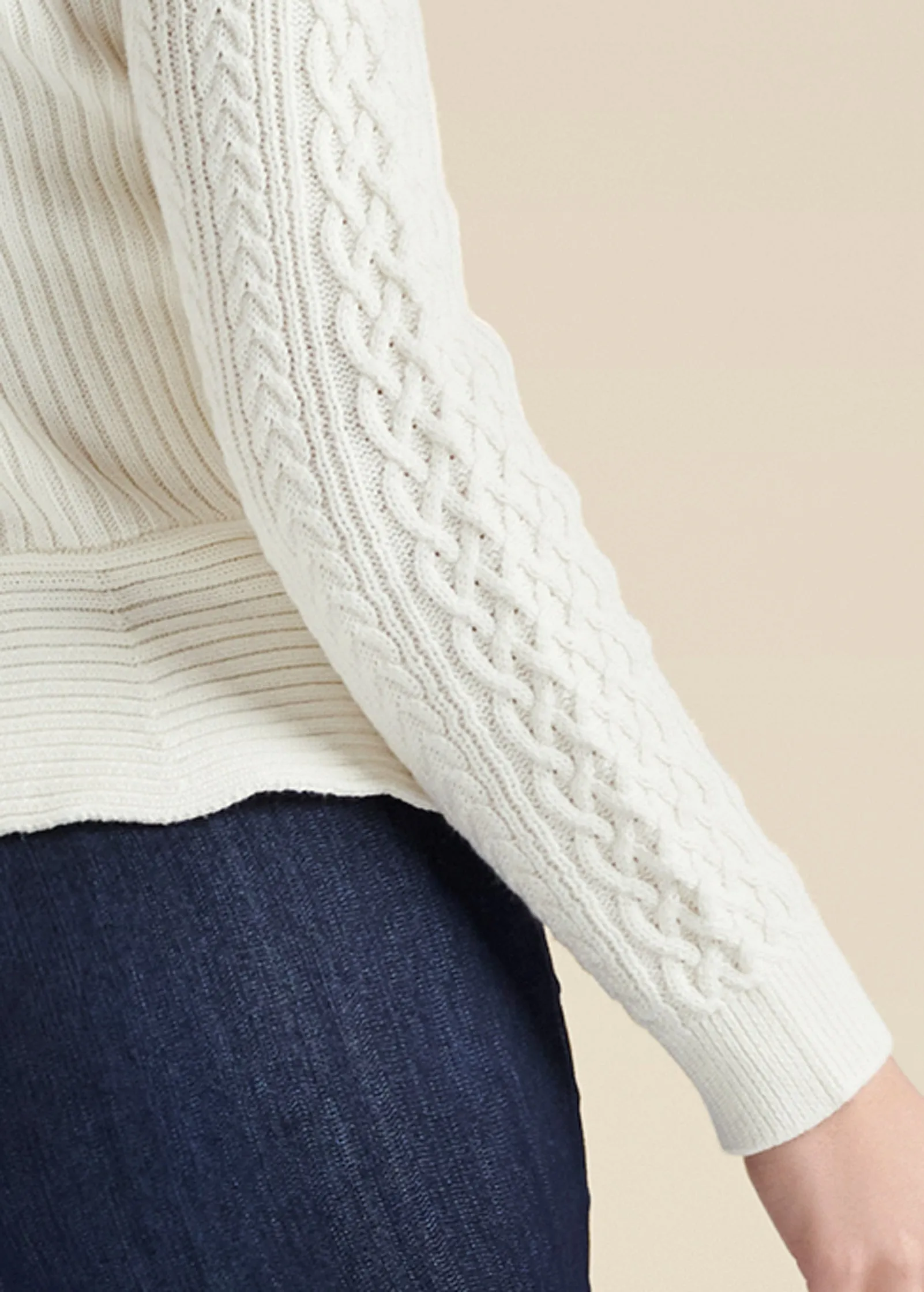 Half Zip Peplum Sweater - Off White