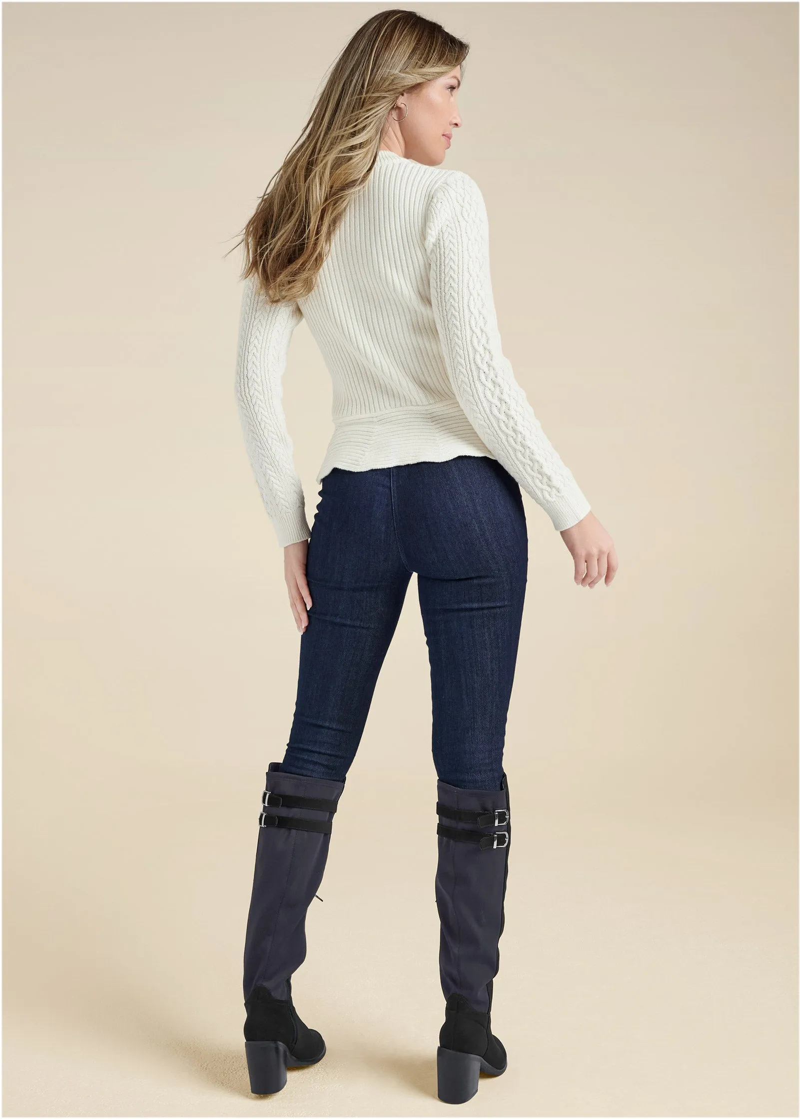 Half Zip Peplum Sweater - Off White