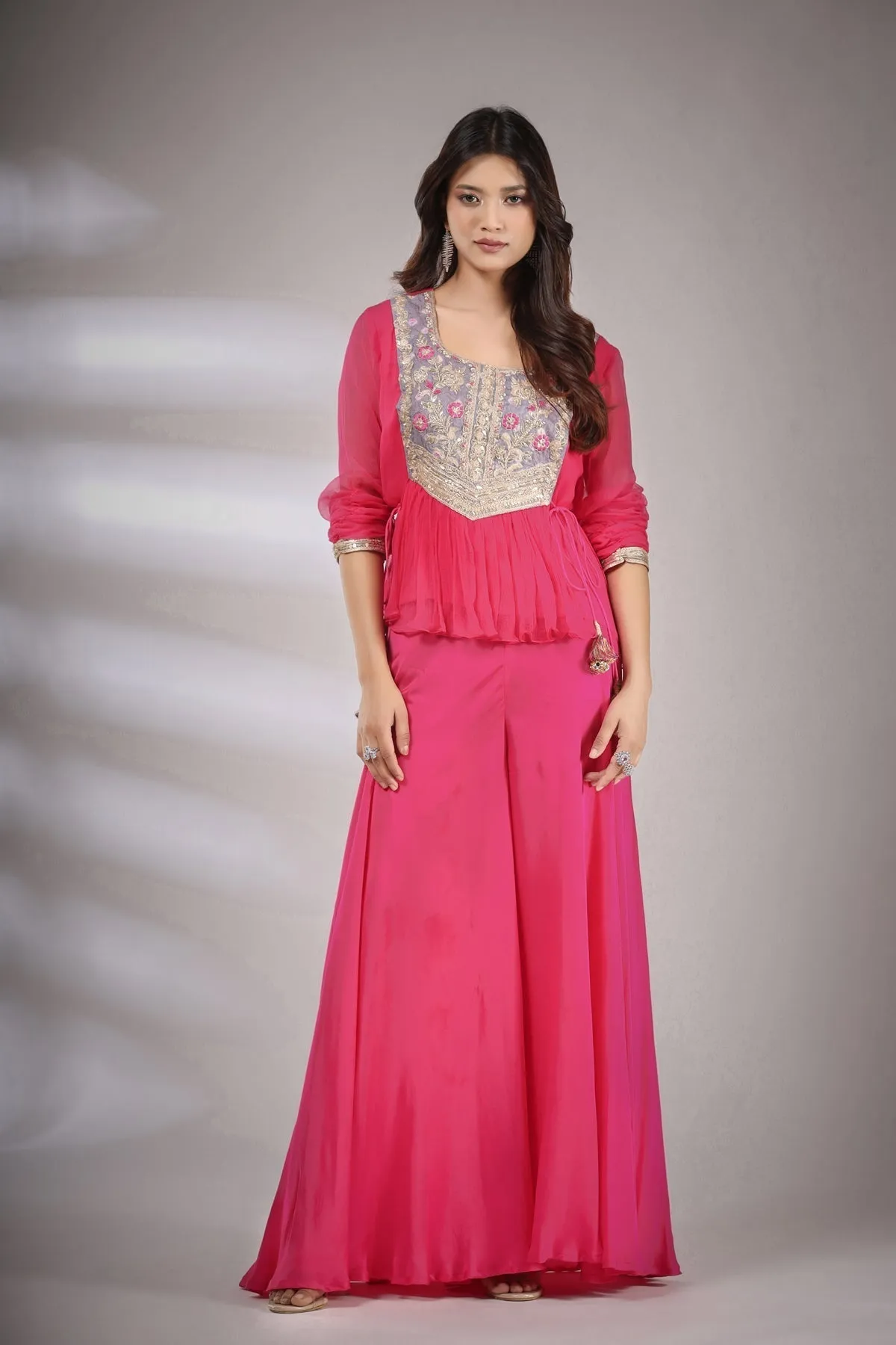 Haseena folk co-ord set in hot pink