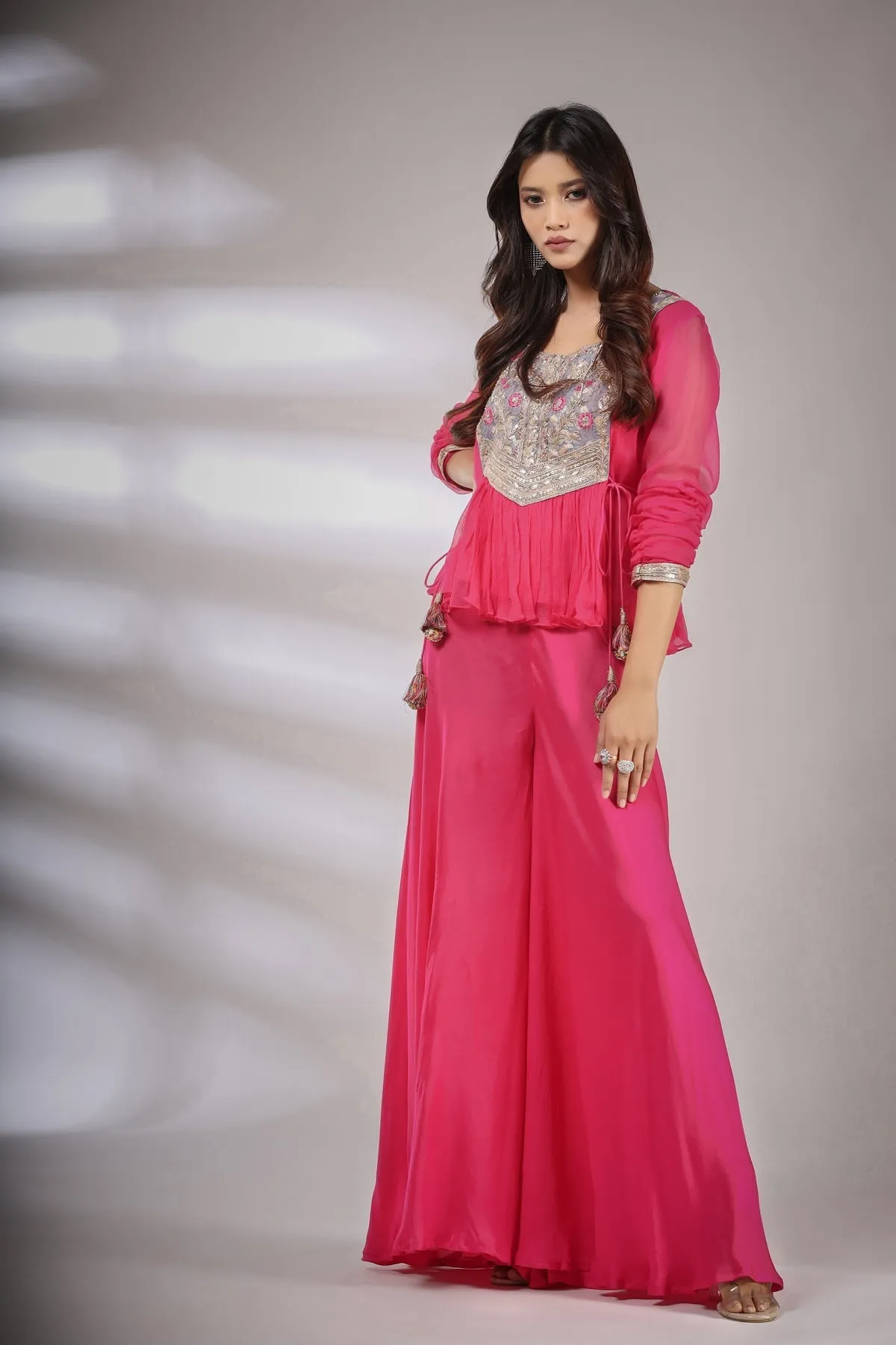 Haseena folk co-ord set in hot pink