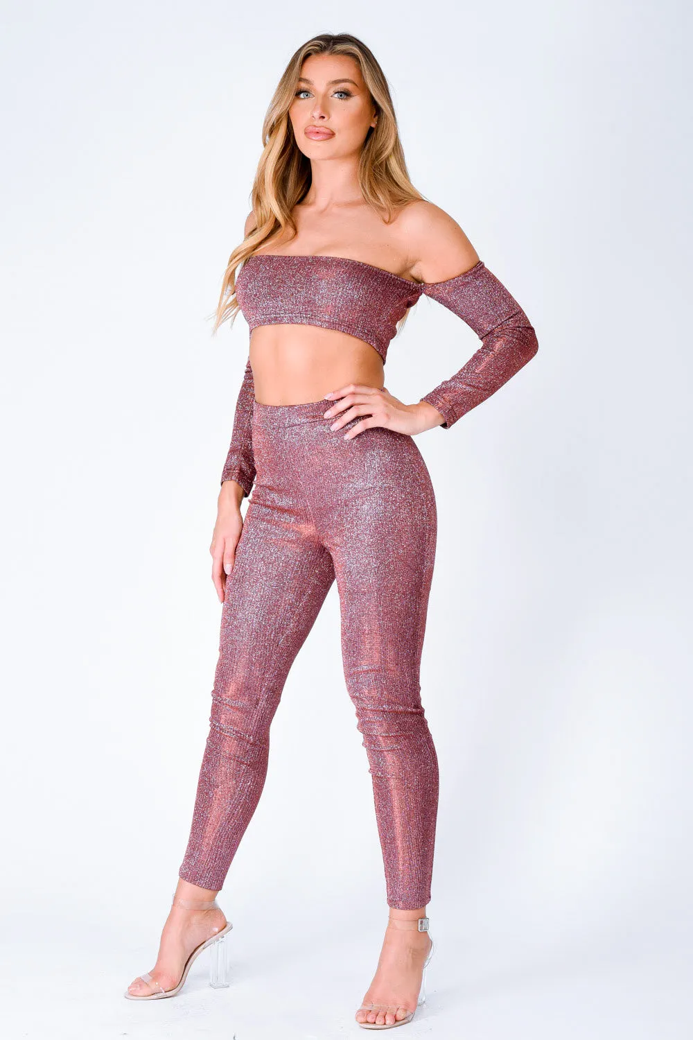 Havana Plum Metallic Glitter Two Piece Leggings Co-ord Set