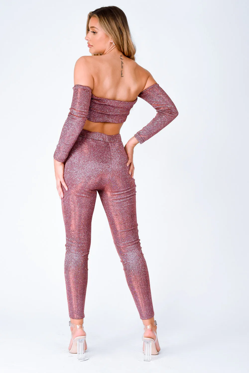 Havana Plum Metallic Glitter Two Piece Leggings Co-ord Set