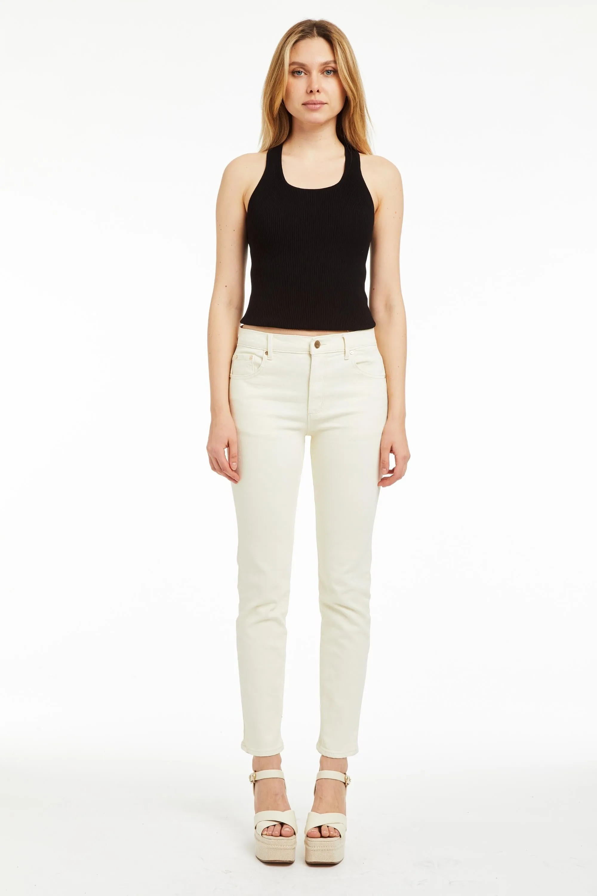 High Rise Slim Straight Jean In Cream