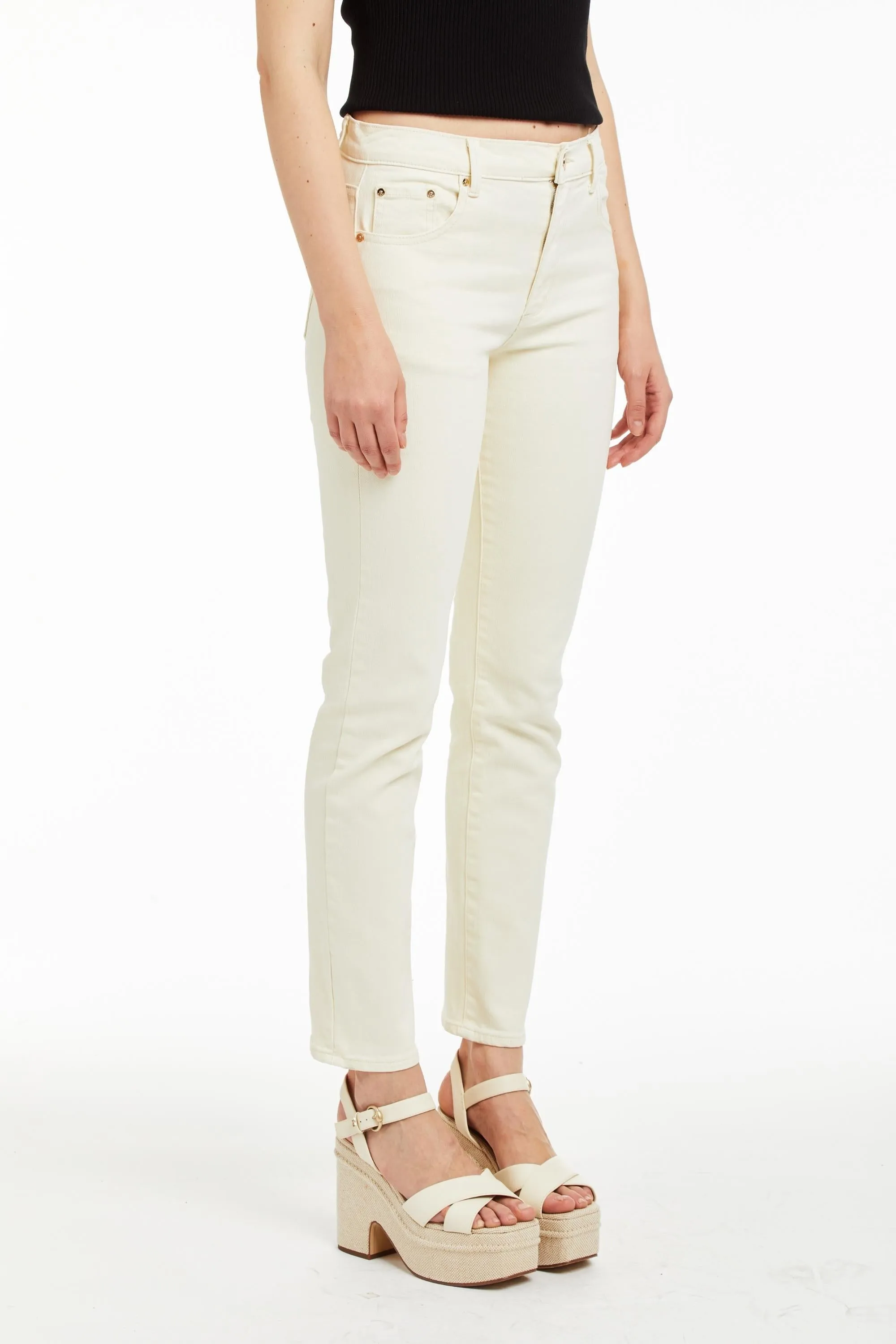 High Rise Slim Straight Jean In Cream