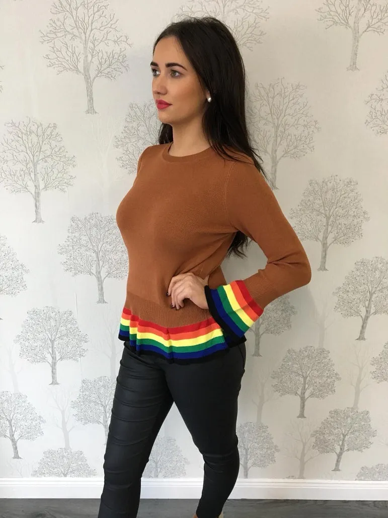 Jane Bronze Rainbow Peplum Hem Jumper