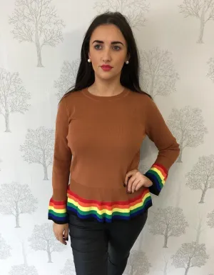 Jane Bronze Rainbow Peplum Hem Jumper