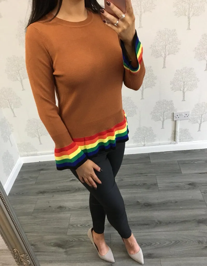 Jane Bronze Rainbow Peplum Hem Jumper