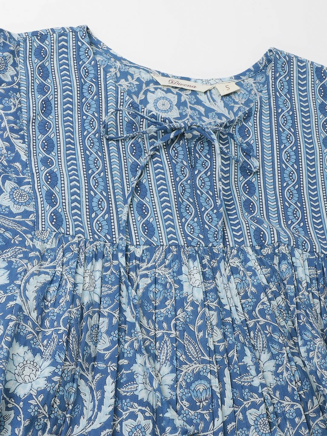 Jashvi Blue  Printed Cotton Peplum top