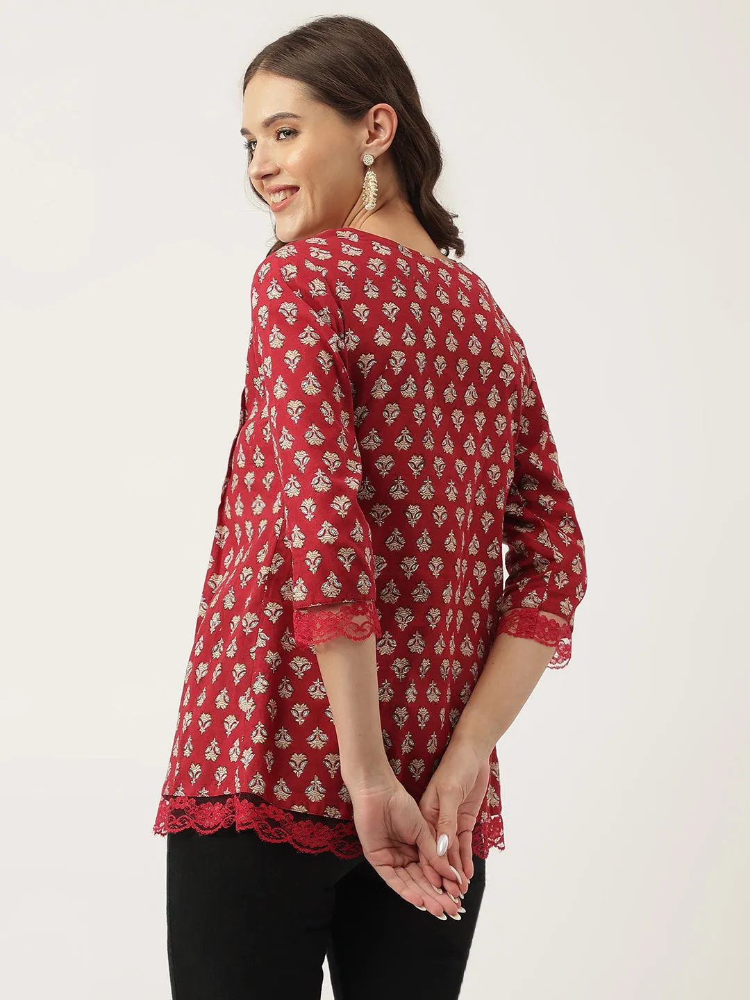 Jashvi Maroon Floral Printed Cotton Peplum Top