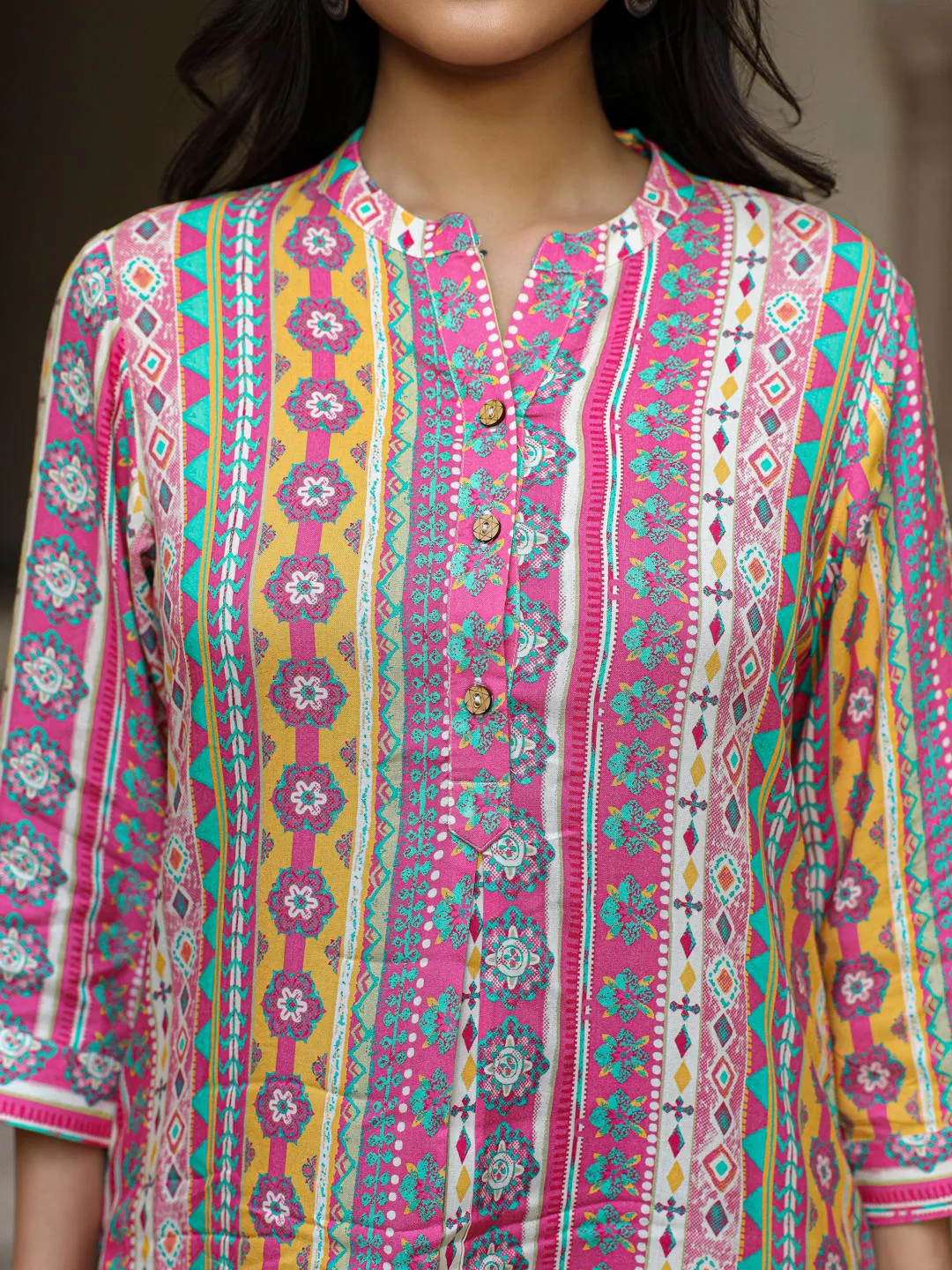 Jashvi Multi-Color Ethnic Motif Printed Rayon Kurta With Palazzos Set