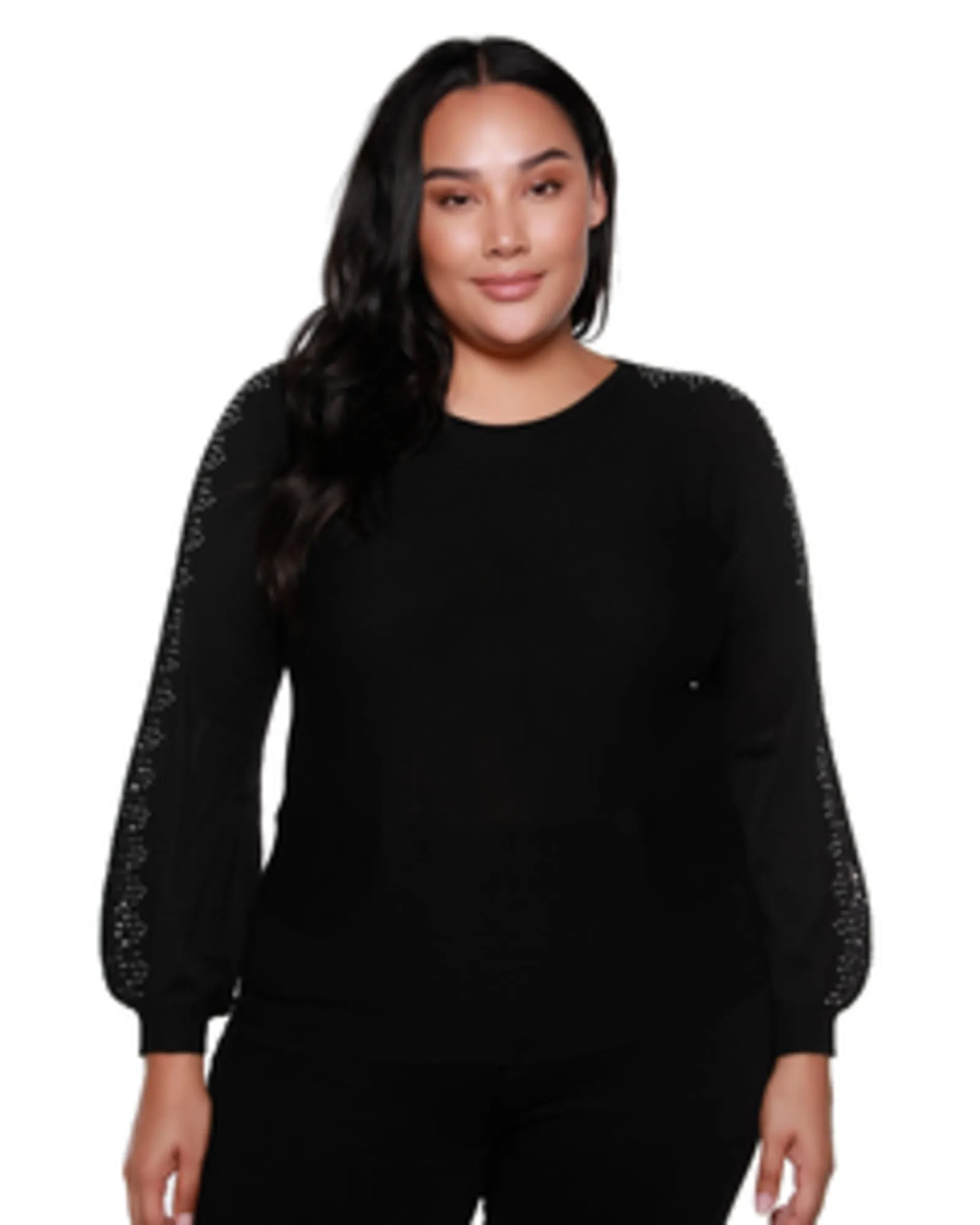 Judith Embellished Blouson-Sleeve Sweater | Black