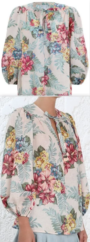 'Kali' Hibiscus Tie Blouse