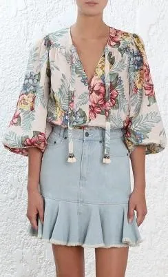 'Kali' Hibiscus Tie Blouse