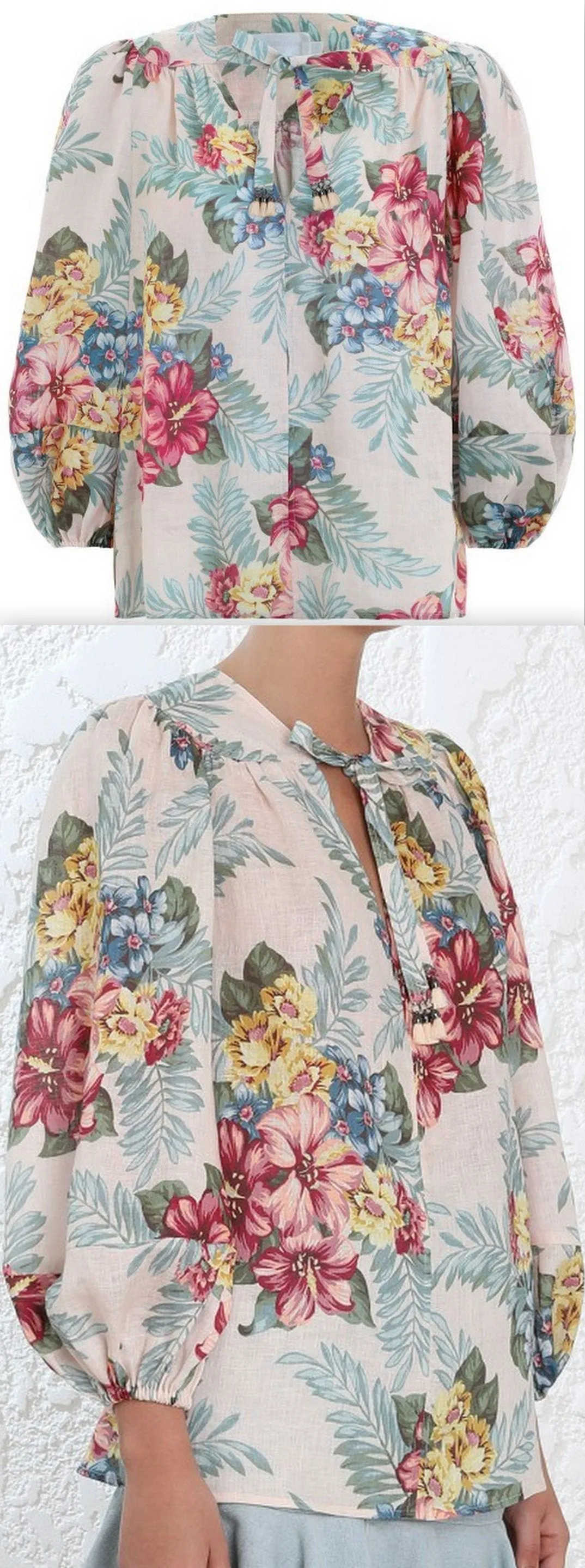 'Kali' Hibiscus Tie Blouse