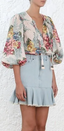 'Kali' Hibiscus Tie Blouse