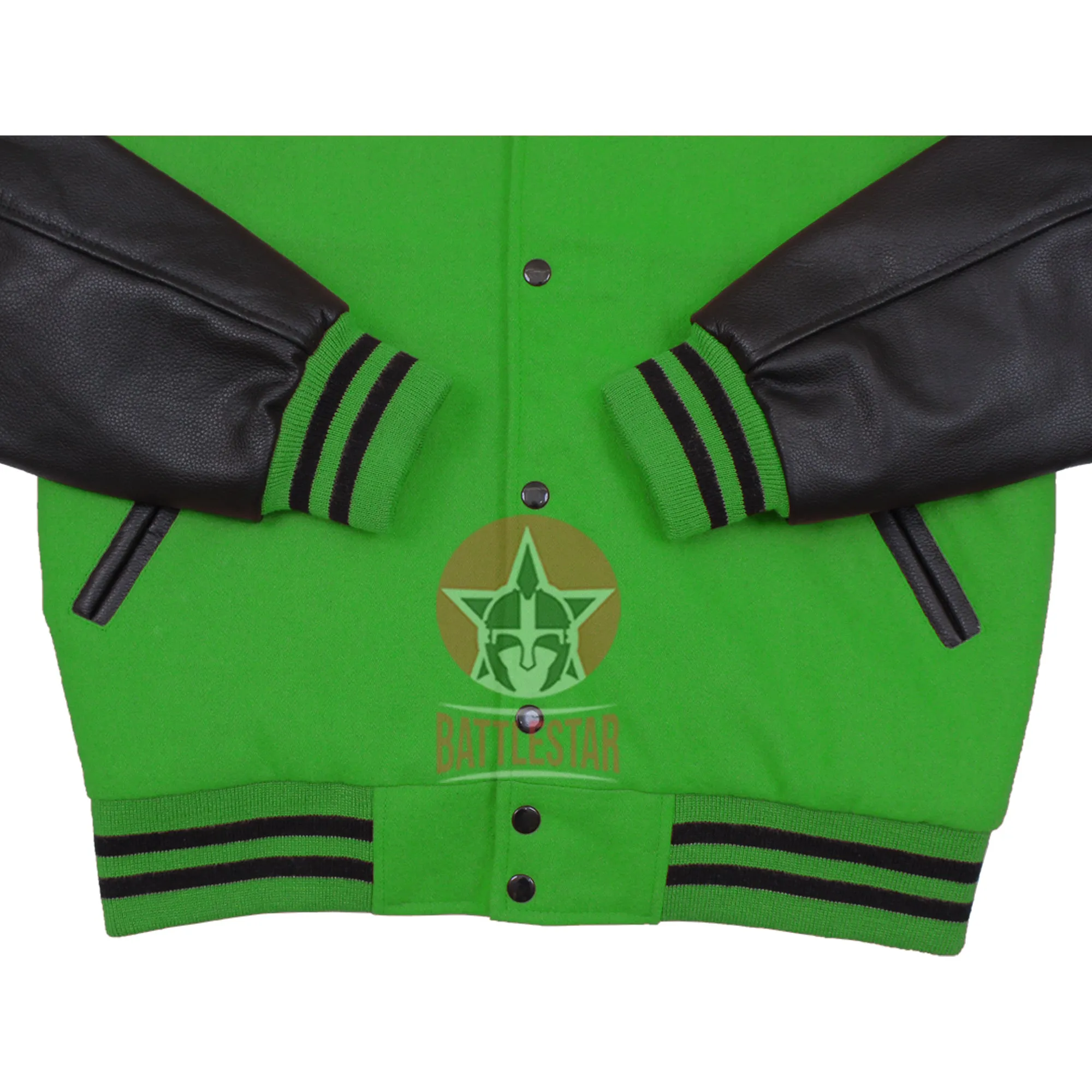 Kelly Green Wool Black Leather Hooded Baseball Letterman Varsity Jacket