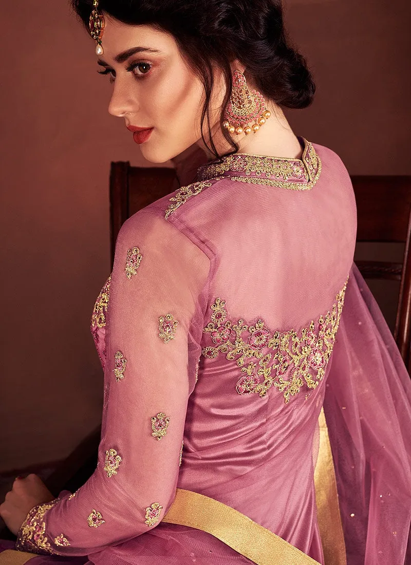 Light Purple Fully Embroidered Flared Palazzo Suit