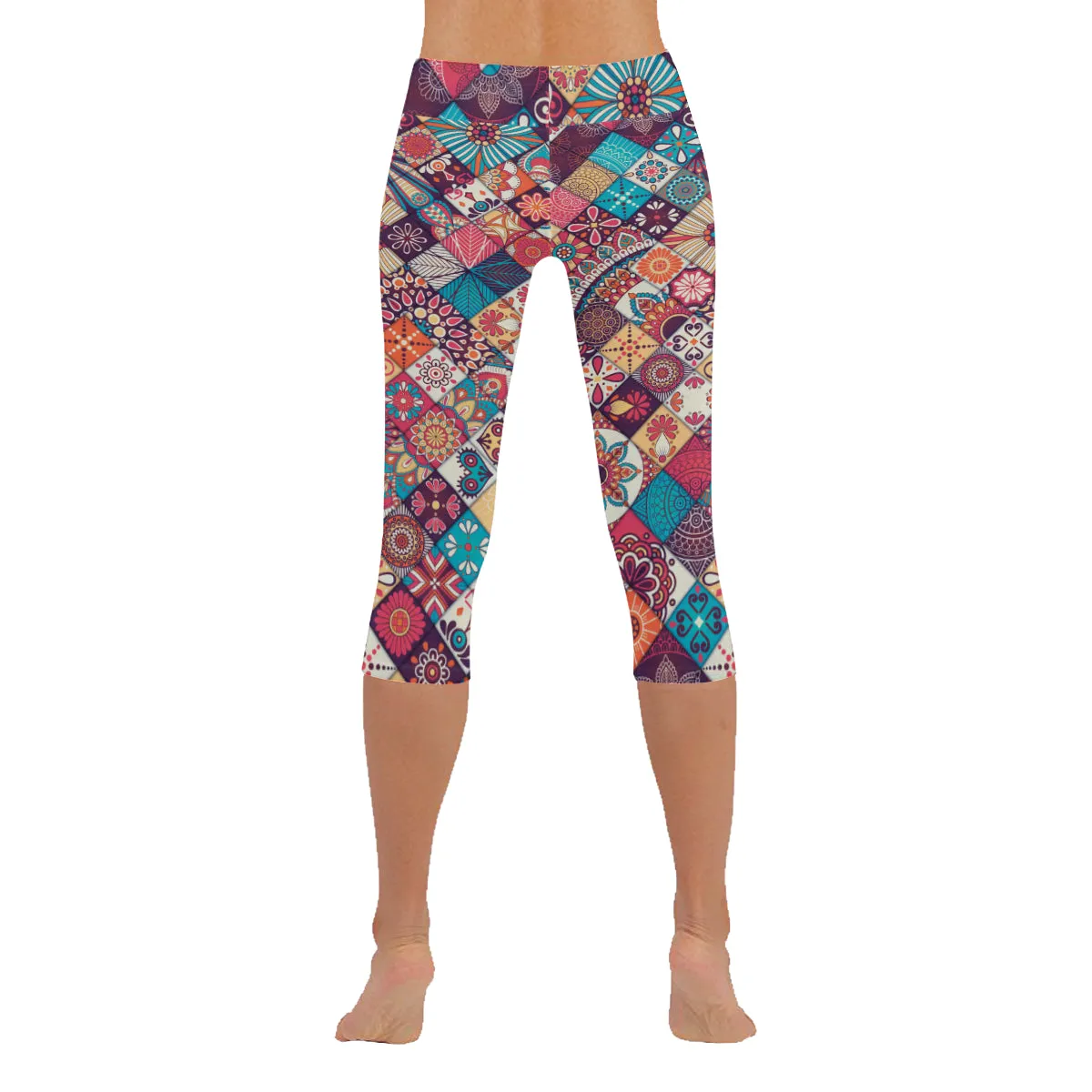 Mandala Seamless pattern Women's Low Rise Capri Leggings (Invisible Stitch)