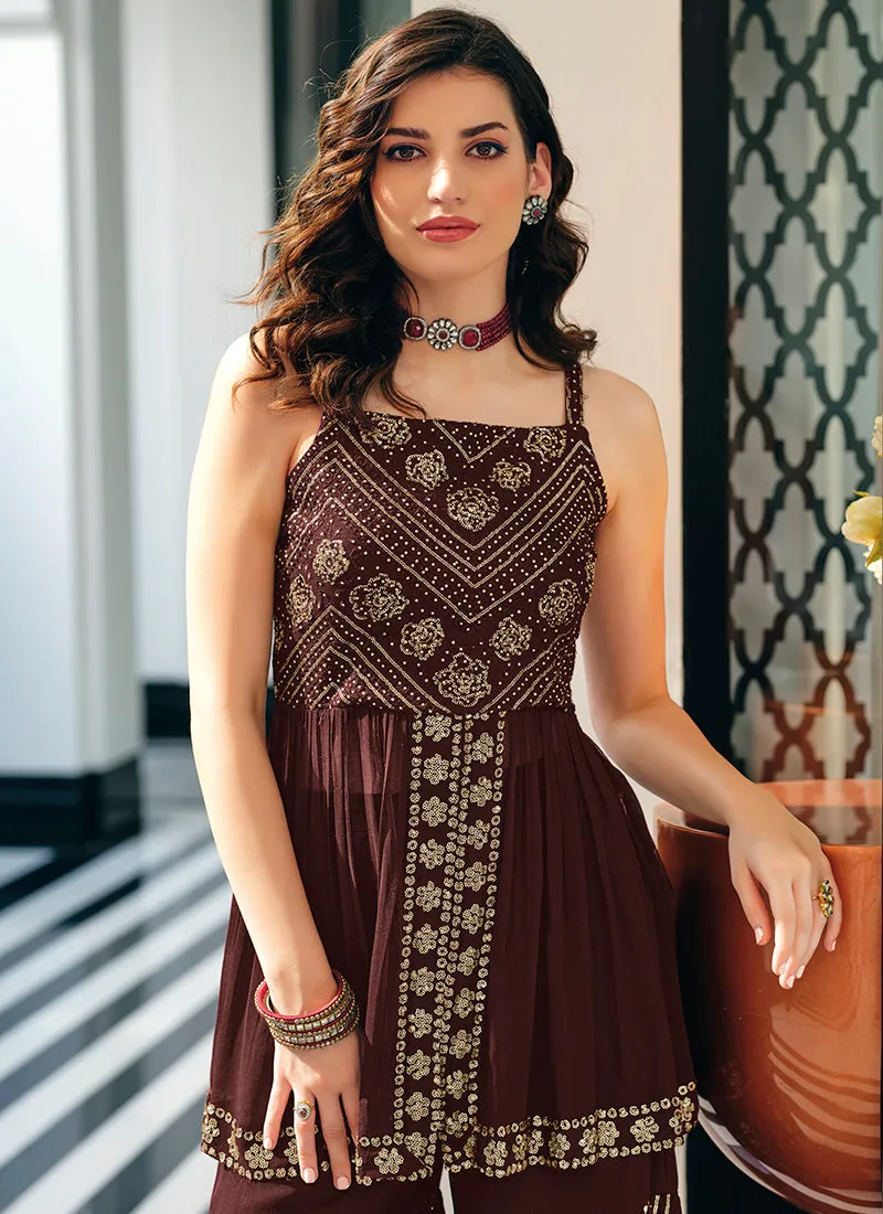 Maroon Golden Multi Embroidered Gharara Style Suit