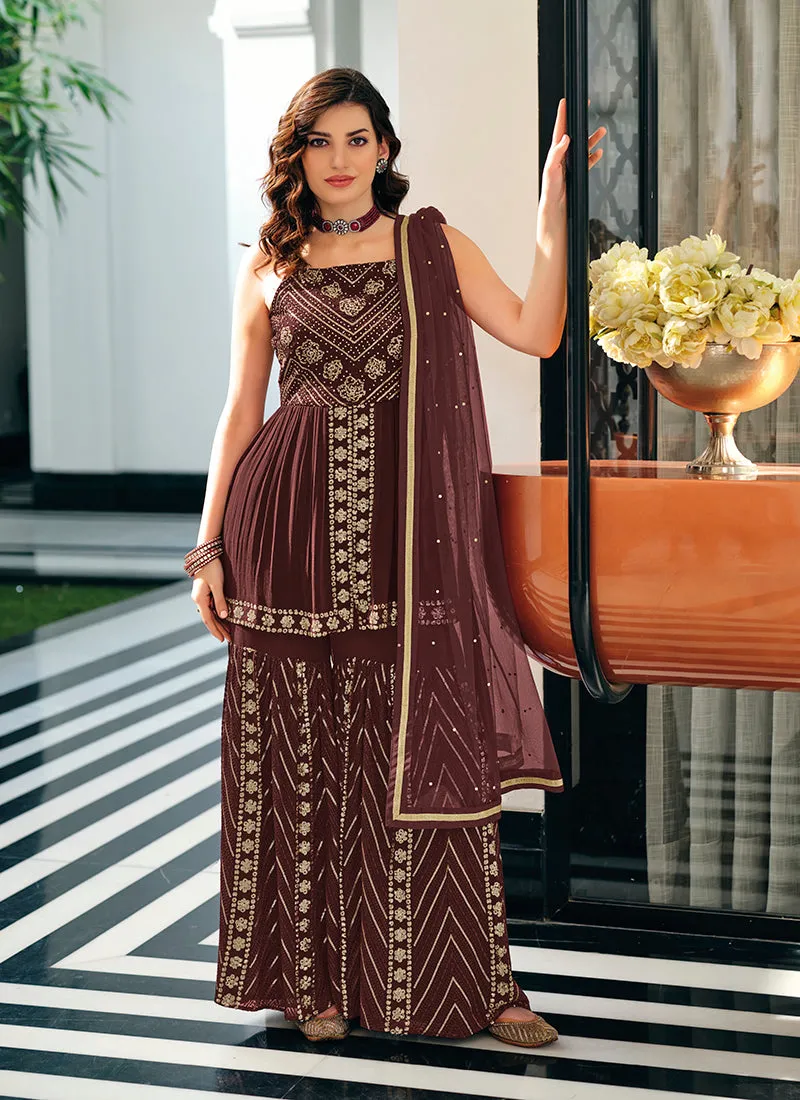 Maroon Golden Multi Embroidered Gharara Style Suit