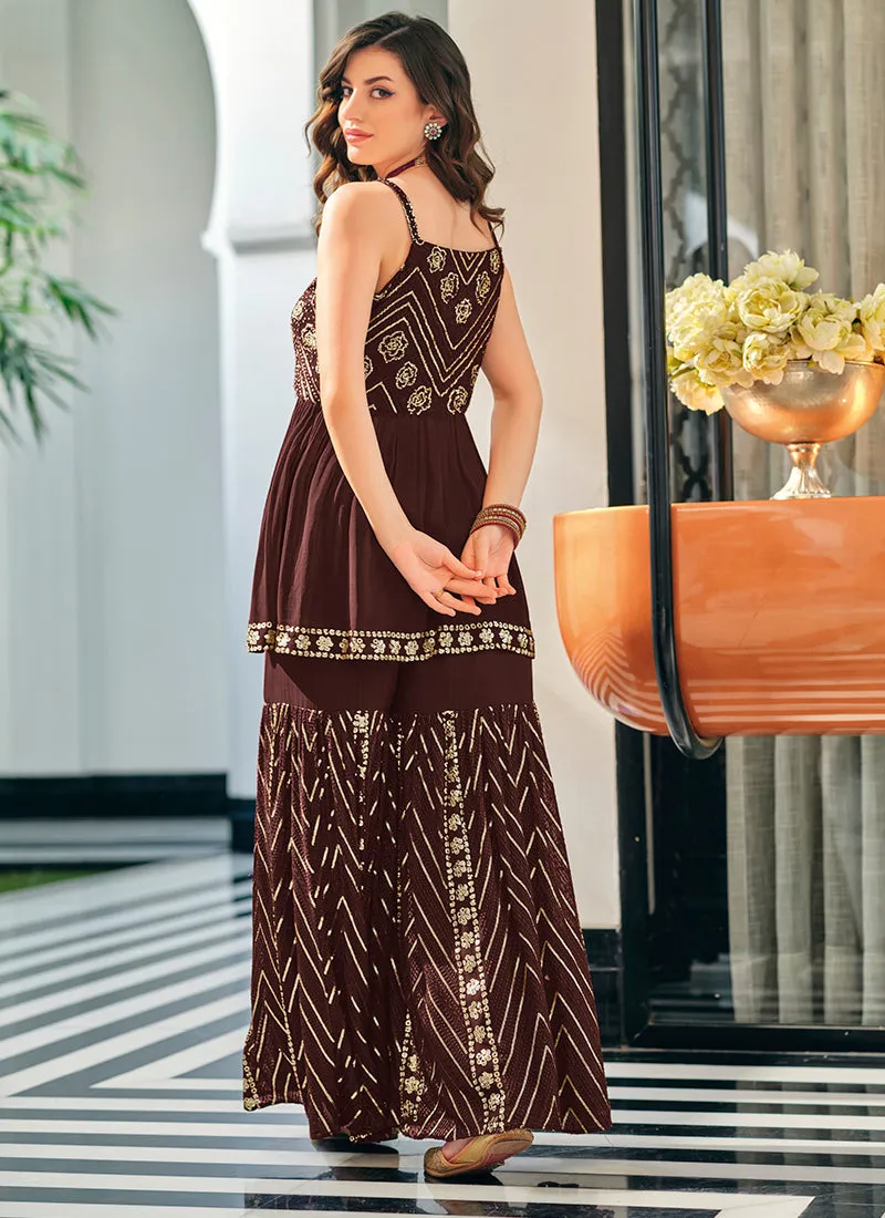 Maroon Golden Multi Embroidered Gharara Style Suit