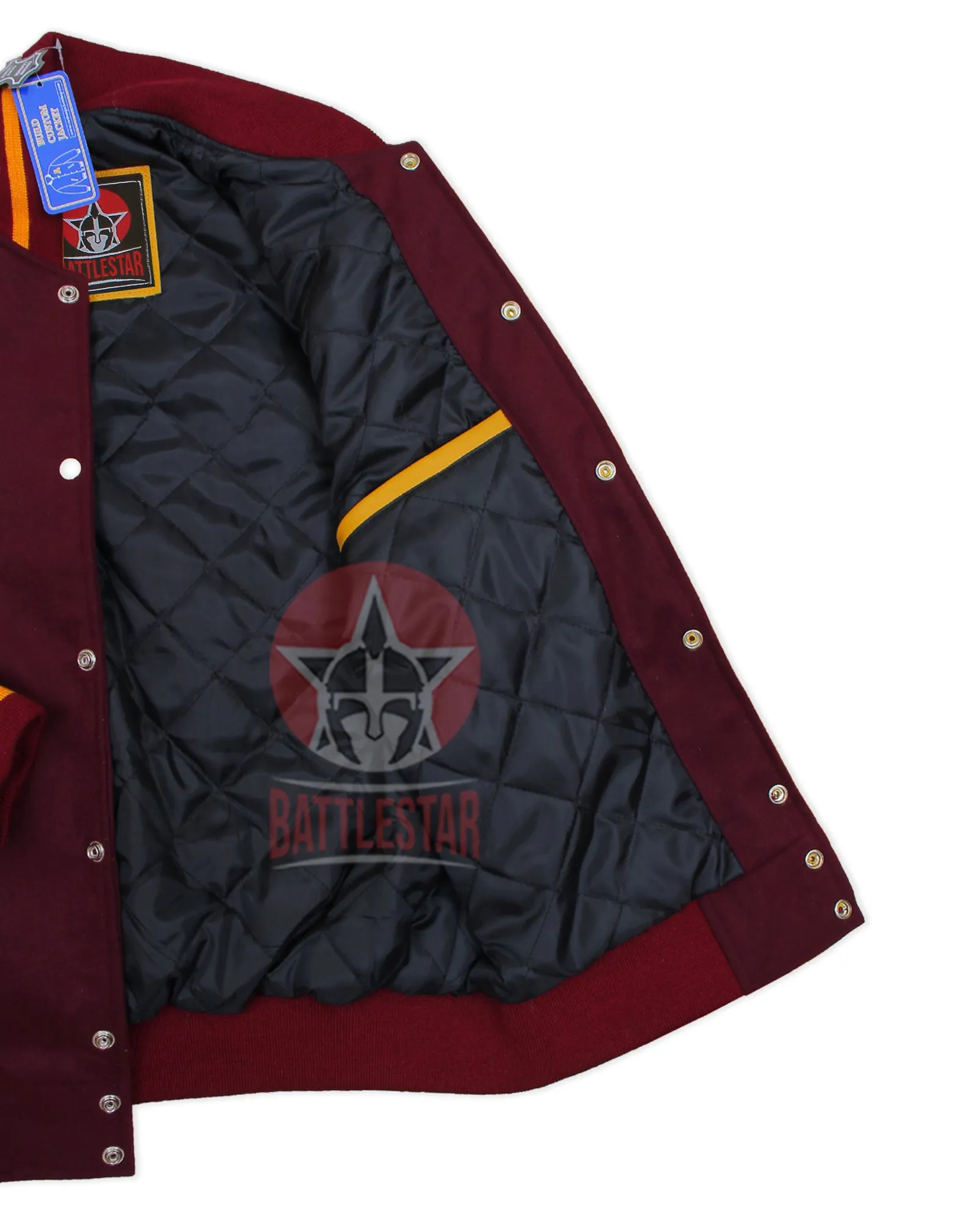 Maroon Wool Varsity Jacket Gold Yellow Leather Sleeves