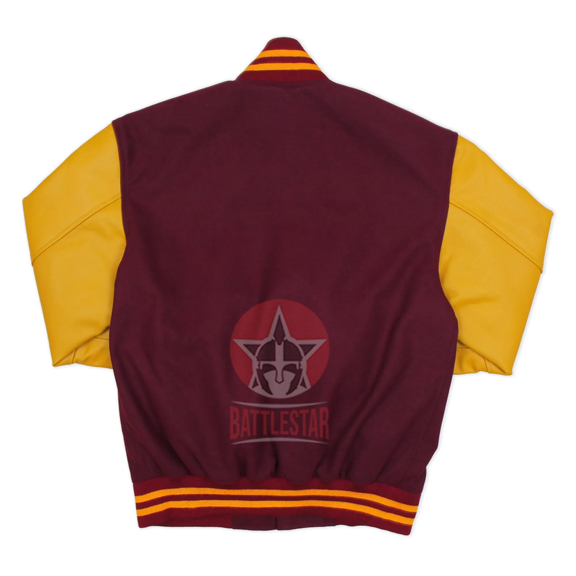 Maroon Wool Varsity Jacket Gold Yellow Leather Sleeves