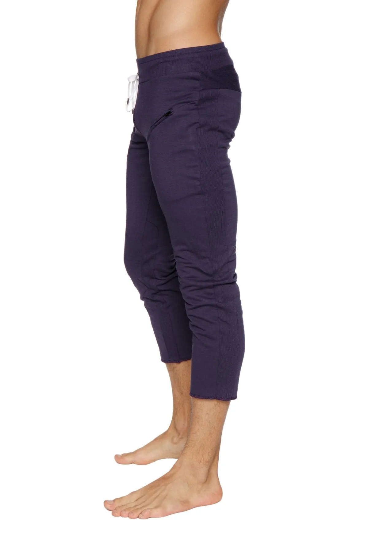 Mens 4/5 Zipper Pocket Capri Yoga Pants (Eggplant)