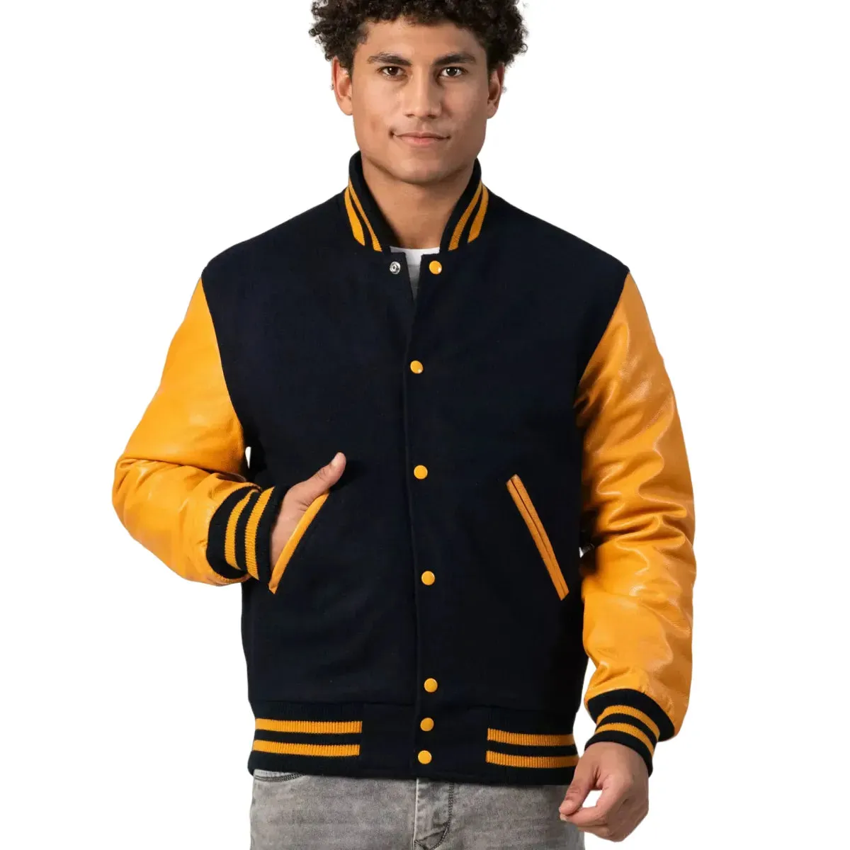 Mens Black and Yellow Varsity Jacket