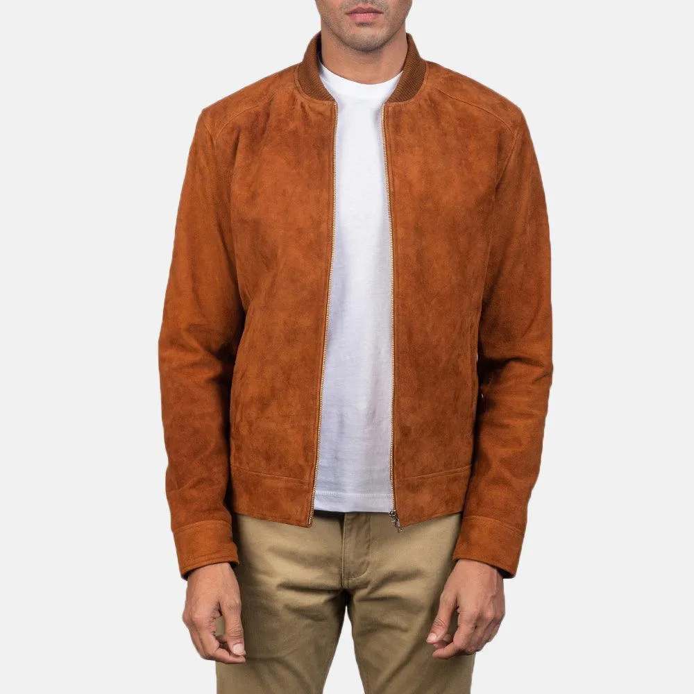 Mens Brown Suede Bomber Jacket