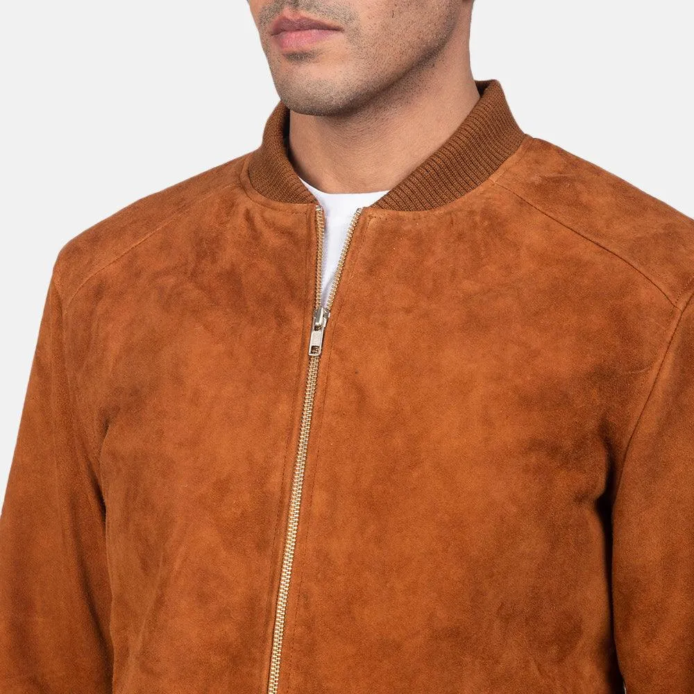 Mens Brown Suede Bomber Jacket