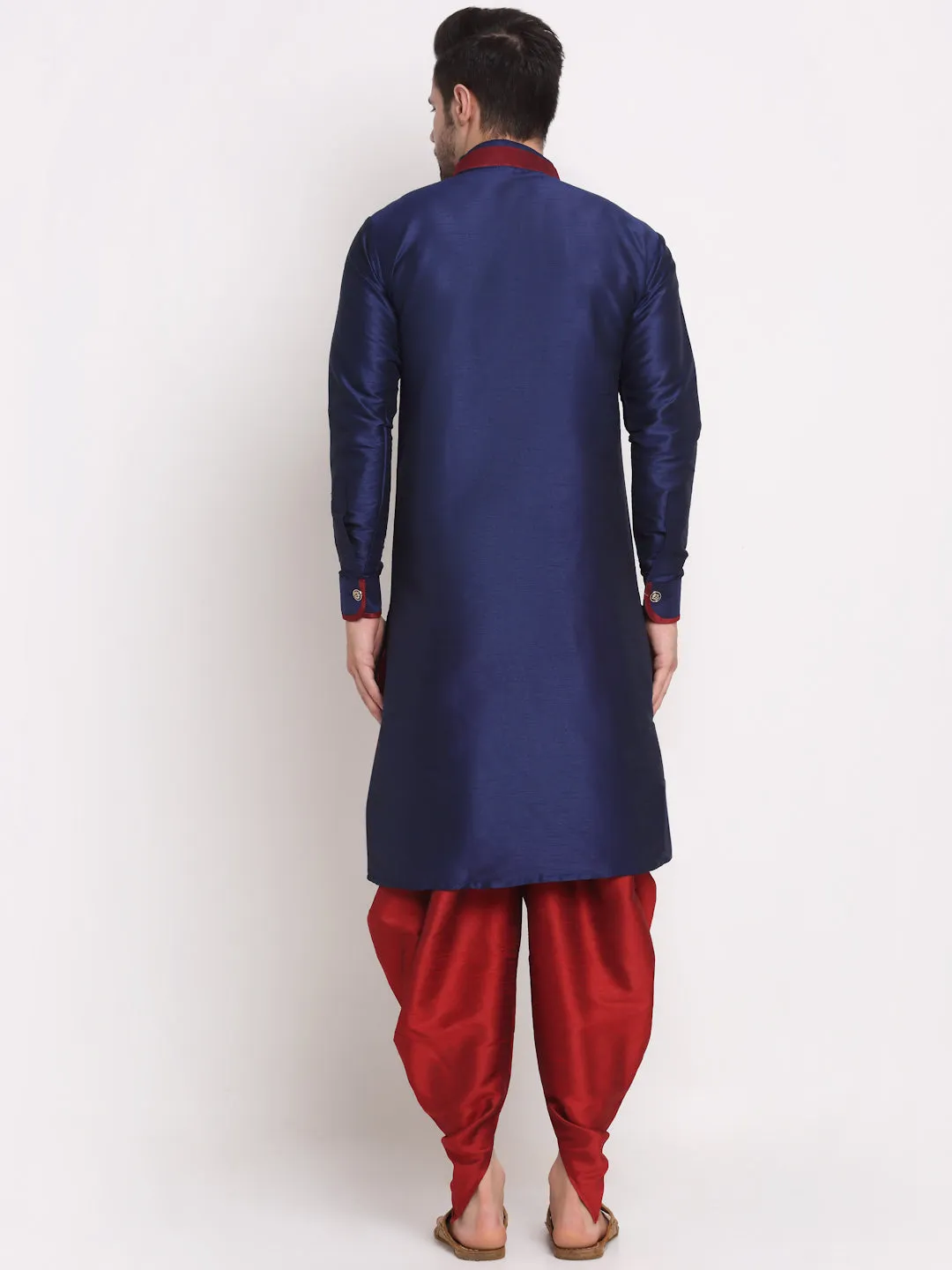 Men's Navy Blue Solid Kurta With Maroon Dhoti Pant - Benstoke