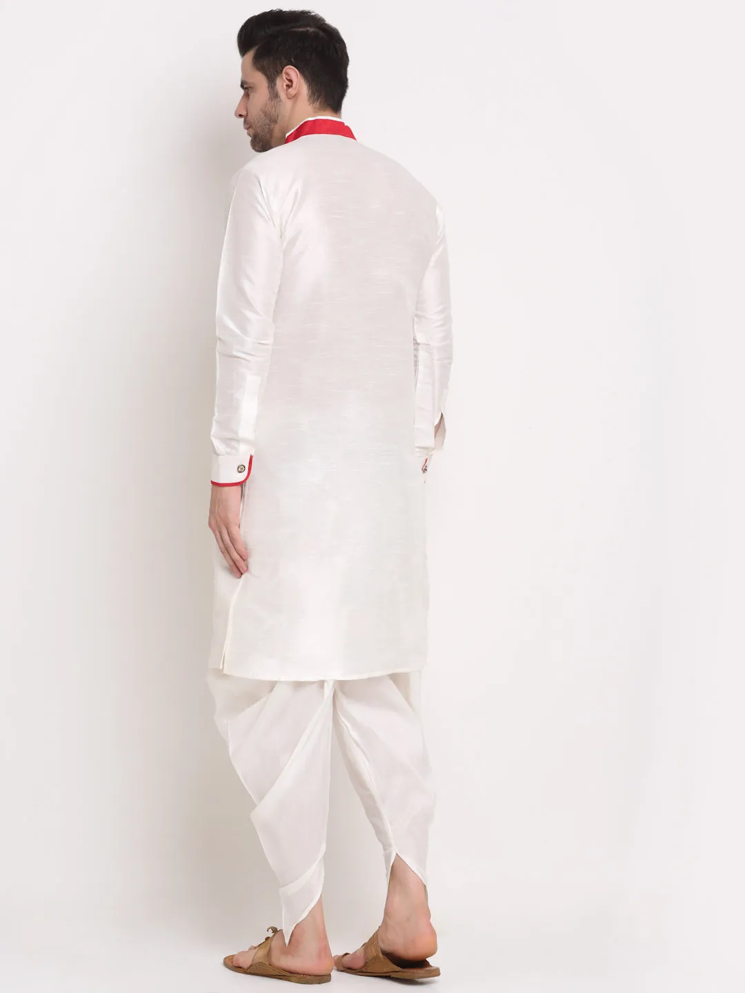 Men's White Solid Kurta With White Dhoti Pant - Benstoke