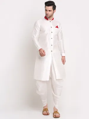 Men's White Solid Kurta With White Dhoti Pant - Benstoke