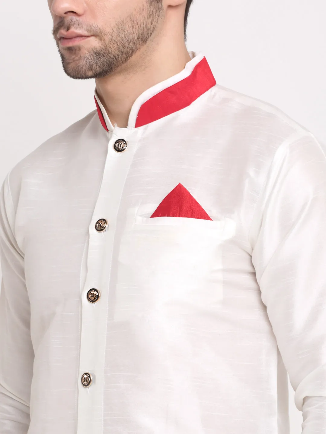 Men's White Solid Kurta With White Dhoti Pant - Benstoke