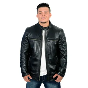 Milwaukee Leather Men's Cafe Racer Black Premium Lambskin Motorcycle Fashion Leather Jacket SFM1800