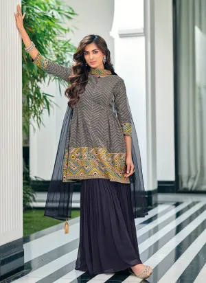 Navy Blue Multi Embroidered Gharara Style Suit