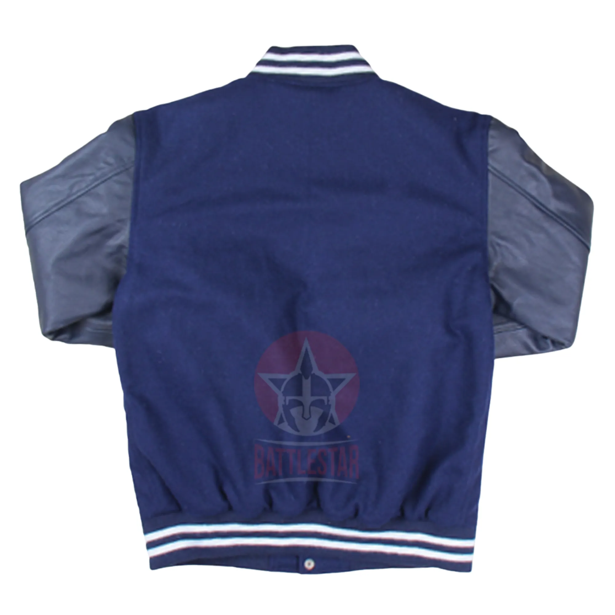 Navy Blue Wool and Leather Varsity Jacket