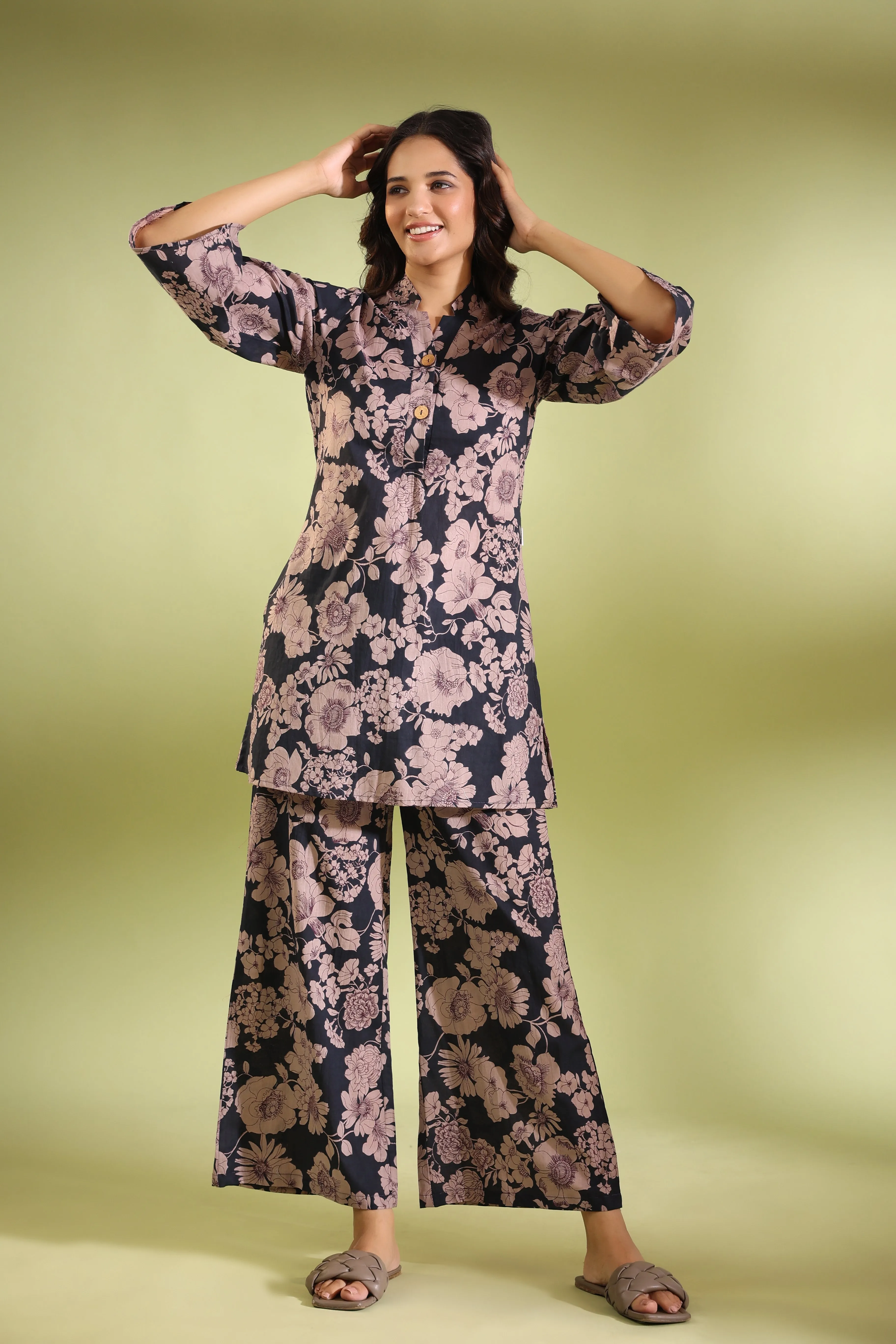 Nightingale Black Cotton Palazzo Loungewear Set