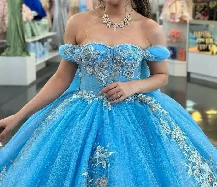 Off The Shoulder Ball Gown Appliques Quinceanera Dresses with Cape