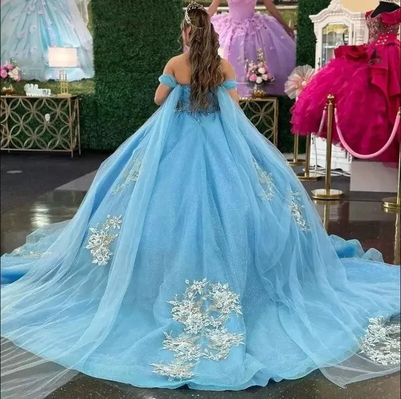 Off The Shoulder Ball Gown Appliques Quinceanera Dresses with Cape