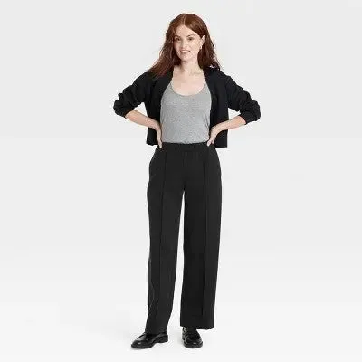 Open Box - Women's High-Rise Straight Leg Pull-On Pants - A New Day™ Black M