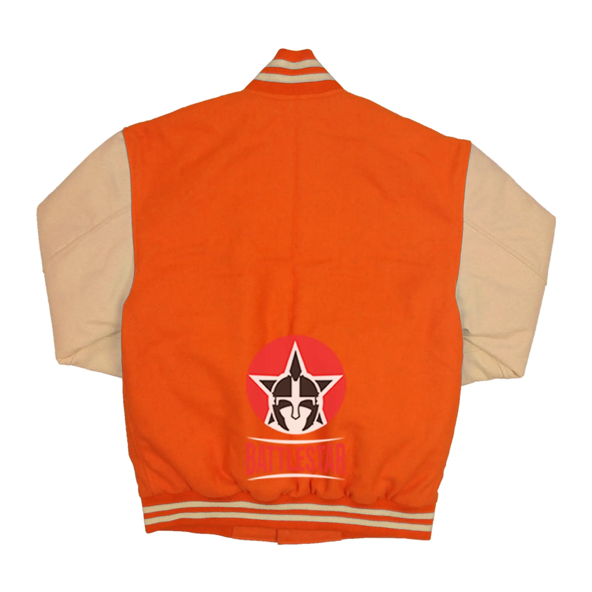 Orange Wool Cream Leather Sleeves Varsity Jacket