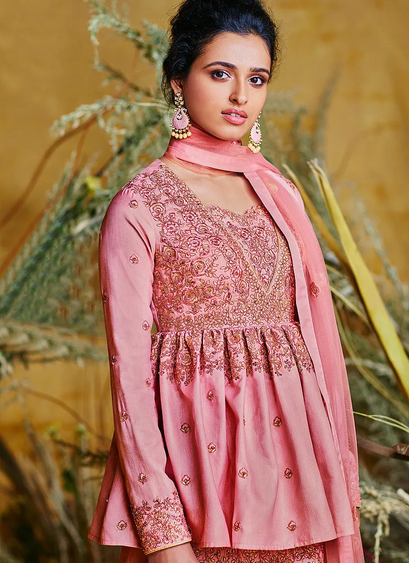 Pink Peplum Style Lehenga Suit