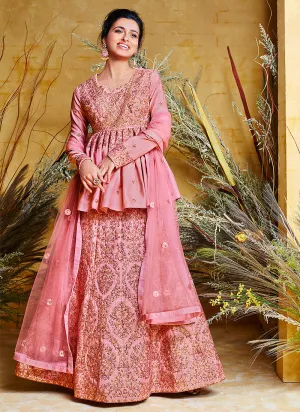 Pink Peplum Style Lehenga Suit