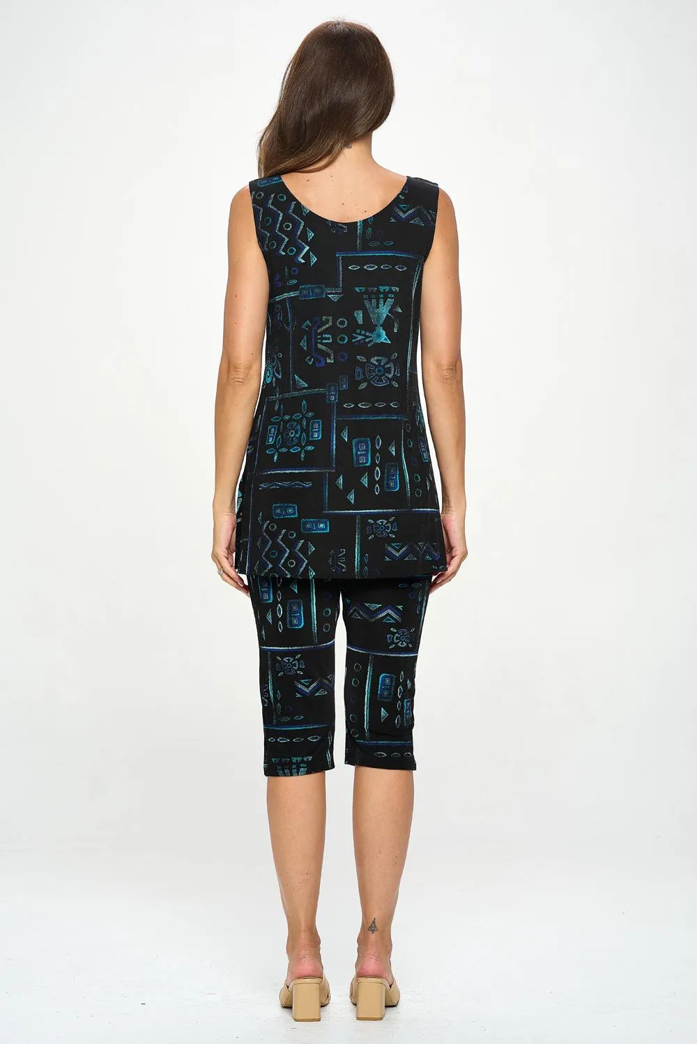 Plus Size Print Sleeveless Capri Pant Set-9002BN-TXP-W401