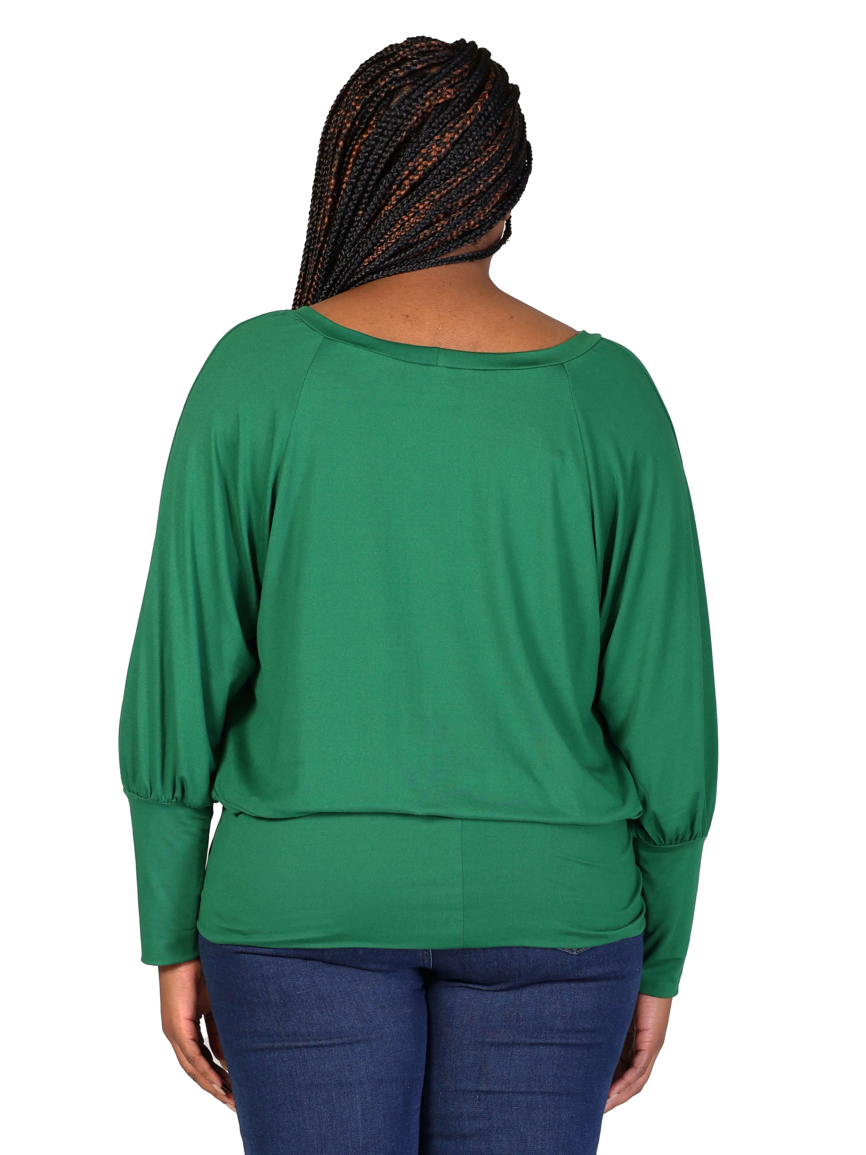 Plus Size Round Neck Long Blouson Sleeve Banded Bottom Top