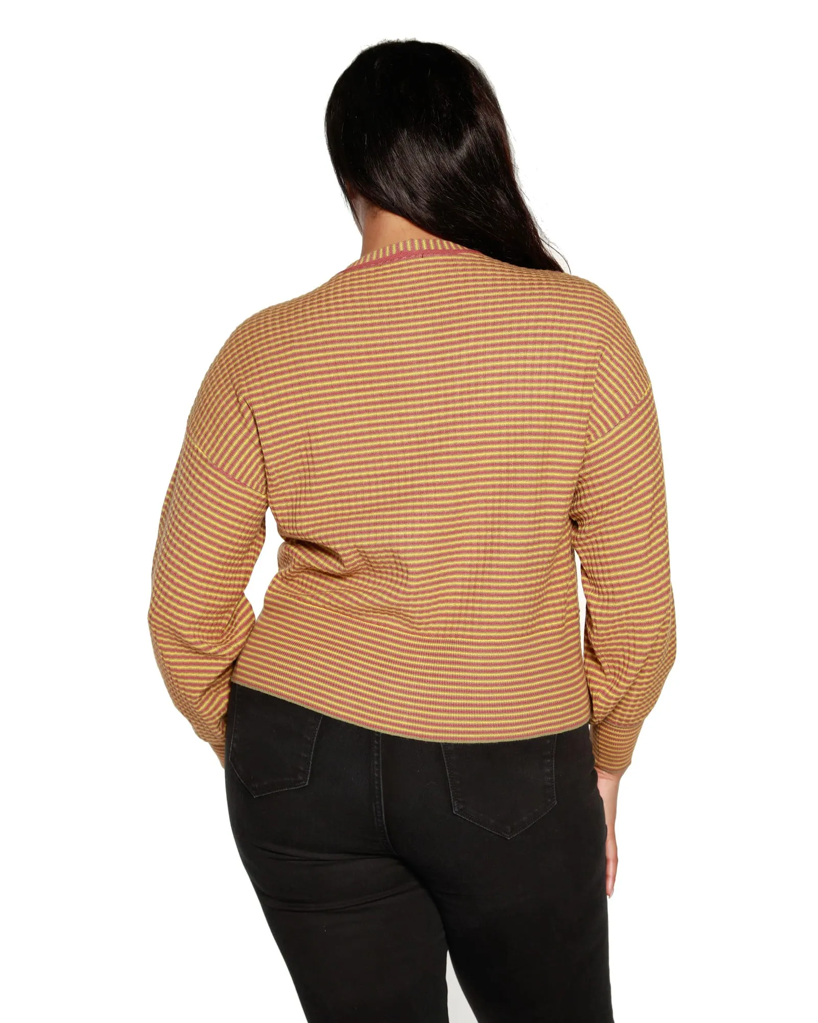 Plus Size Striped Button-Front Cardigan | Light Olive Combo